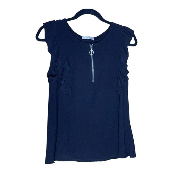 89th + Madison Black Butterfly Ruffle Top with Zipper Size Large - Picture 1 of 6